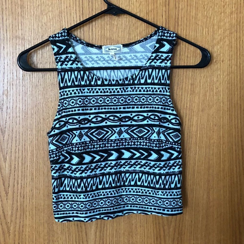 Mint and Black Patterned Crop Top - Picture 2 of 6